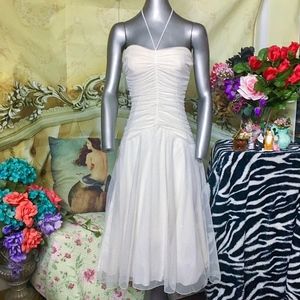 Creamy White Strapless Ruched Glitter Dress
